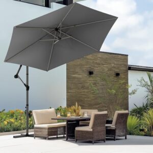 Alternative view of VOUNOT Ampelschirm 300 cm, Sonnenschirm mit Kurbelvorrichtung, Kurbelschirm mit Schutzhülle, Sonnenschutz UV-Schutz, Gartenschirm Marktschirm, Grau