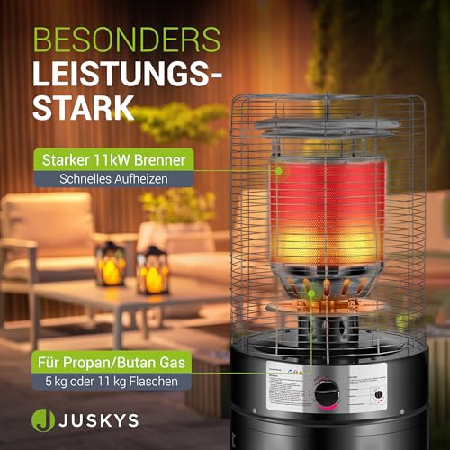 Juskys Outdoor Heizstrahler Cuna mit 11 kW Gas-Brenner - Heizpilz Terrassenheizer mit Gas für Terrasse Balkon und Garten - für 5 und 11 kg Gasflaschen – Bild 3