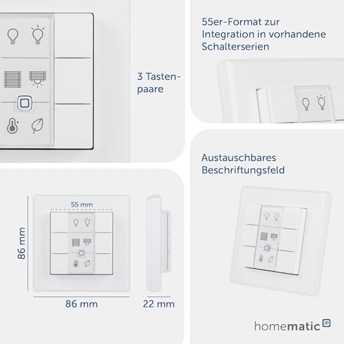 Homematic IP Smart Home Wandtaster – 6-fach, Wandschalter, sechs Tasten, Zubehör für Ihr Homematic IP Smart Home, universell einsetzbar, schaltet Aktoren und Thermostate, kabellos, 142308A0 – Bild 3