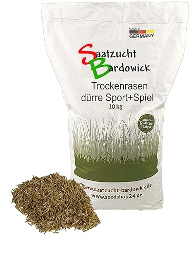 Sport Spielrasen strapazierfähig Gebrauchs - Rasenmischung für trockene Standorte dürreresistente 10kg für ca. 300 m² Sportrasen
