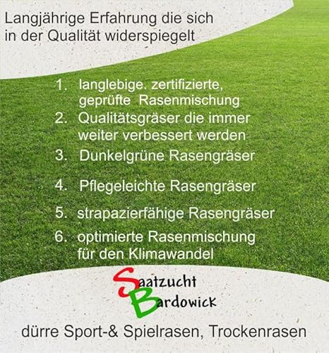 Sport Spielrasen strapazierfähig Gebrauchs - Rasenmischung für trockene Standorte dürreresistente 10kg für ca. 300 m² Sportrasen – Bild 2