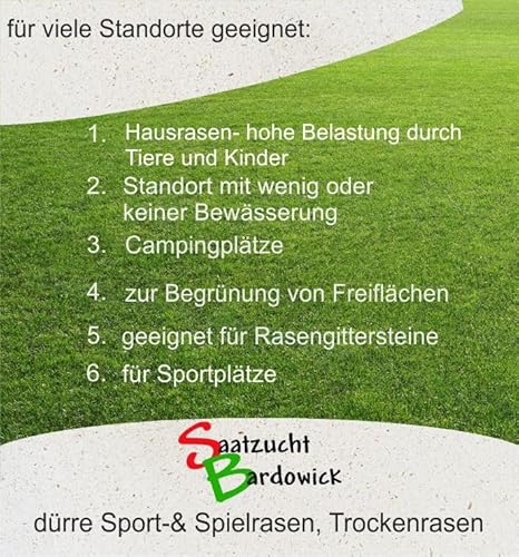 Sport Spielrasen strapazierfähig Gebrauchs - Rasenmischung für trockene Standorte dürreresistente 10kg für ca. 300 m² Sportrasen – Bild 3