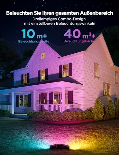 Govee Outdoor Triade LED Strahler, RGBIC Fluter Außen mit 4500LM Warmweiß und Kaltweiß, Aluminiumlegierung, IP66 Wasserdicht, Smart Flood Lights Funktioniert mit Matter, Alexa & Google Assistant – Bild 3