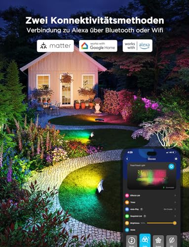Govee Outdoor Triade LED Strahler, RGBIC Fluter Außen mit 4500LM Warmweiß und Kaltweiß, Aluminiumlegierung, IP66 Wasserdicht, Smart Flood Lights Funktioniert mit Matter, Alexa & Google Assistant – Bild 6