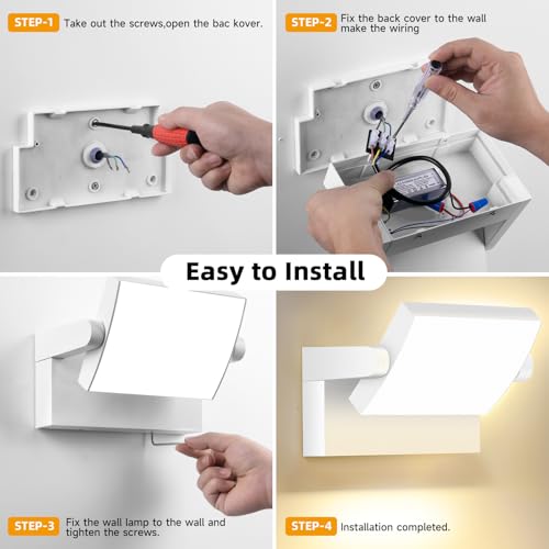 GXXG 3 Stück 40W LED Wandlampe Außen 4000 Lumen Modern Wandleuchten Aussen/Innen Warmweiß 3000K Außenwandleuchte weiß mit 350° Schwenkbar LED Panel Wasserdicht IP65 – Bild 6
