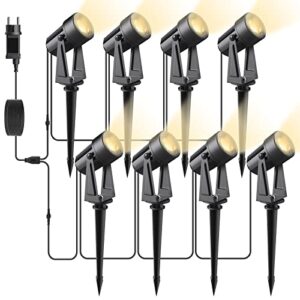 Svater Gartenbeleuchtung LED Außen, 28m/92ft 8er-1 Set 1600LM 8 * 2W Gartenstrahler 27V COB IP65 Wasserdichter Strahler Warmweiß mit Erdspieß für Außen Garten Yard