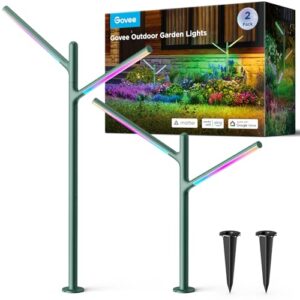 Govee Outdoor LED Gartenleuchte, IP66 Wasserdicht Gartenlampe aus Metall, DIY Höhe Form, 16 Mio Farben 64 Szenen, Alexa Matter Kompatibel, RGBWWIC 2700-6500K Gartenbeleuchtung für Hof Weg Rasen, 2pcs