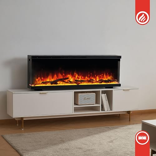 KAMINIO Elektrokamin LEA - Elektrischer 3-in-1 Kamin mit Panoramaview, Heizung, 3D-Flammeneffekt, 12 Flammenfarben, Fernbedienung (42 Zoll) – Bild 3