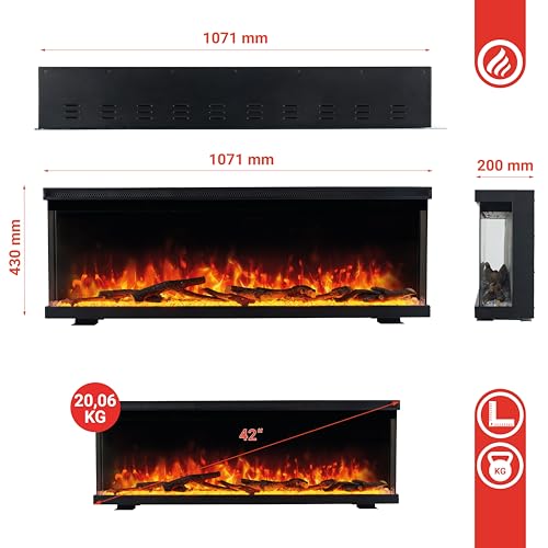 KAMINIO Elektrokamin LEA - Elektrischer 3-in-1 Kamin mit Panoramaview, Heizung, 3D-Flammeneffekt, 12 Flammenfarben, Fernbedienung (42 Zoll) – Bild 6