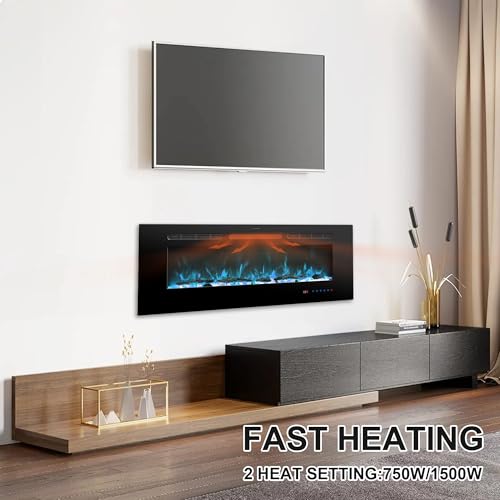 Rodalflame152cm/ 60" Elektrokamin, Einbau- und Wandkaminheizung für den Innenbereich mit Fernbedienung, 13 Farbflammen mit Holz & Kristall, 9H Timer – Bild 6