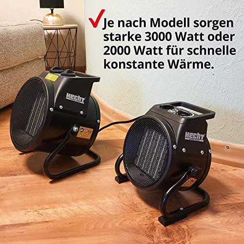 HECHT Keramik Heizstrahler (NEU) – Tragbare Heizer mit 2000W oder 3000 Watt – Thermostat – Überhitzungsschutz – allergikerfreundlich – leise – Elektroheizkörper für z.B. Wohnzimmer, Badezimmer, Büro – Bild 3