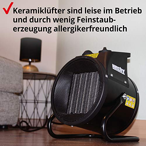 HECHT Keramik Heizstrahler (NEU) – Tragbare Heizer mit 2000W oder 3000 Watt – Thermostat – Überhitzungsschutz – allergikerfreundlich – leise – Elektroheizkörper für z.B. Wohnzimmer, Badezimmer, Büro – Bild 4