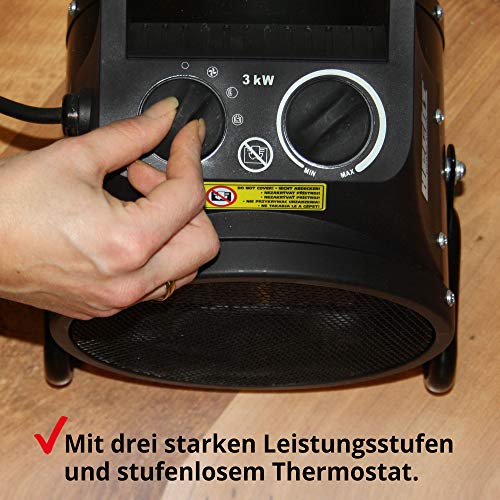 HECHT Keramik Heizstrahler (NEU) – Tragbare Heizer mit 2000W oder 3000 Watt – Thermostat – Überhitzungsschutz – allergikerfreundlich – leise – Elektroheizkörper für z.B. Wohnzimmer, Badezimmer, Büro – Bild 5