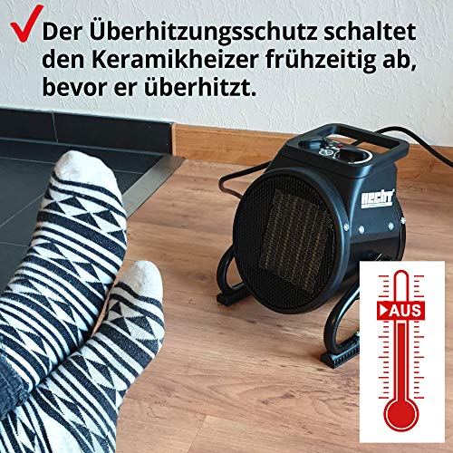 HECHT Keramik Heizstrahler (NEU) – Tragbare Heizer mit 2000W oder 3000 Watt – Thermostat – Überhitzungsschutz – allergikerfreundlich – leise – Elektroheizkörper für z.B. Wohnzimmer, Badezimmer, Büro – Bild 7