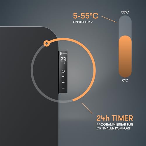 BR Bringer Metall Infrarotheizung 450 Watt mit Smart Thermostat und Fernbedienung, WIFI und App - als Wandheizung oder mobiles Standgerät, Energiesparend - Deutsche Qualitätsmarke (schwarz) – Bild 4