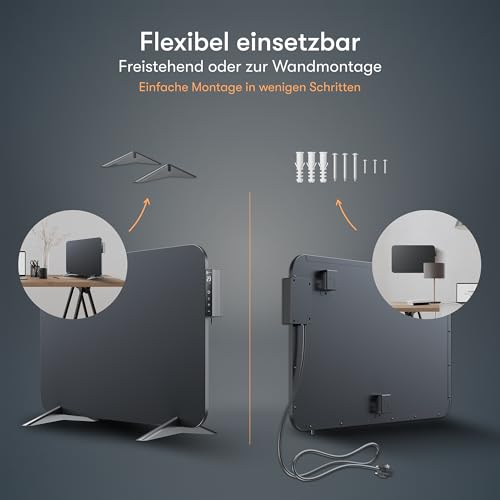 BR Bringer Metall Infrarotheizung 450 Watt mit Smart Thermostat und Fernbedienung, WIFI und App - als Wandheizung oder mobiles Standgerät, Energiesparend - Deutsche Qualitätsmarke (schwarz) – Bild 7