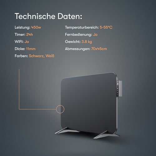 BR Bringer Metall Infrarotheizung 450 Watt mit Smart Thermostat und Fernbedienung, WIFI und App - als Wandheizung oder mobiles Standgerät, Energiesparend - Deutsche Qualitätsmarke (schwarz) – Bild 9