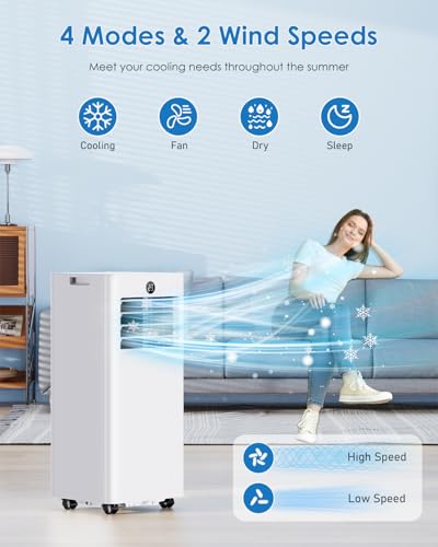 Mobiles Klimagerät - 7000BTU Klimaanlage Mobil mit Abluftschlauch, Kühl-/Ventilations-/ Entfeuchtungs-/Schlafmodus Alle-in-1, Digitalanzeige & Fernbedienung, 360° Rollen, 24H Timer, inkl. Fenster-Kit – Bild 3