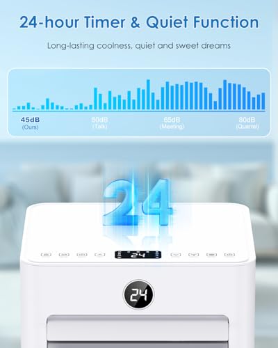Mobiles Klimagerät - 7000BTU Klimaanlage Mobil mit Abluftschlauch, Kühl-/Ventilations-/ Entfeuchtungs-/Schlafmodus Alle-in-1, Digitalanzeige & Fernbedienung, 360° Rollen, 24H Timer, inkl. Fenster-Kit – Bild 4