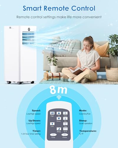 Mobiles Klimagerät - 7000BTU Klimaanlage Mobil mit Abluftschlauch, Kühl-/Ventilations-/ Entfeuchtungs-/Schlafmodus Alle-in-1, Digitalanzeige & Fernbedienung, 360° Rollen, 24H Timer, inkl. Fenster-Kit – Bild 5
