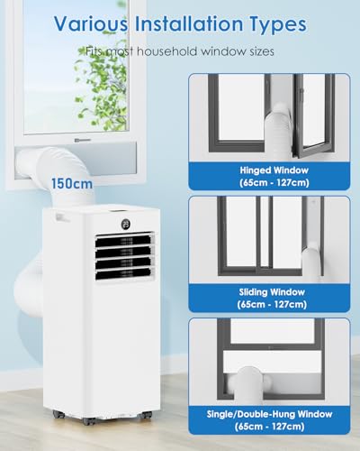 Mobiles Klimagerät - 7000BTU Klimaanlage Mobil mit Abluftschlauch, Kühl-/Ventilations-/ Entfeuchtungs-/Schlafmodus Alle-in-1, Digitalanzeige & Fernbedienung, 360° Rollen, 24H Timer, inkl. Fenster-Kit – Bild 6