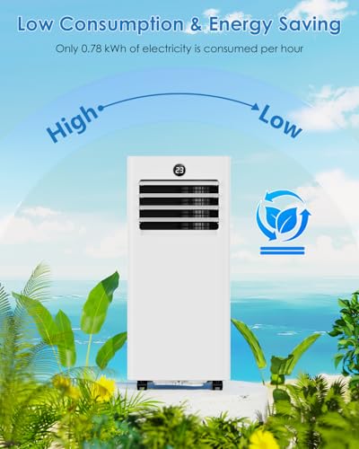 Mobiles Klimagerät - 7000BTU Klimaanlage Mobil mit Abluftschlauch, Kühl-/Ventilations-/ Entfeuchtungs-/Schlafmodus Alle-in-1, Digitalanzeige & Fernbedienung, 360° Rollen, 24H Timer, inkl. Fenster-Kit – Bild 8