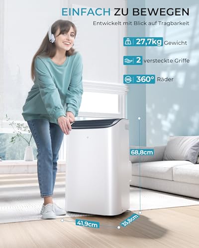 EUHOMY Mobile Klimaanlage 12000 BTU mit Abluftschlauch | 3-in-1 Mobiles Klimagerät: Kühlen, Entfeuchten, Ventilieren | 4-Stufen-Lüfter | 410 m³/h | Energieeffizienzklasse A | <50 dB | 24h-Timer – Bild 5
