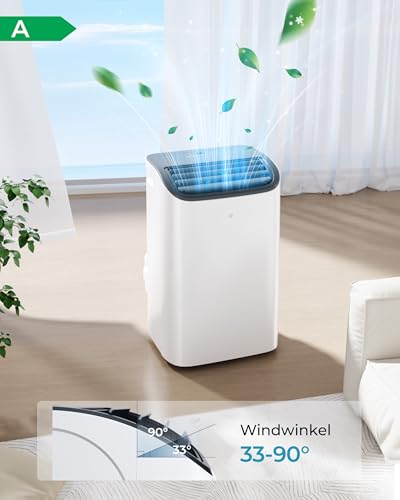 EUHOMY Mobile Klimaanlage 12000 BTU mit Abluftschlauch | 3-in-1 Mobiles Klimagerät: Kühlen, Entfeuchten, Ventilieren | 4-Stufen-Lüfter | 410 m³/h | Energieeffizienzklasse A | <50 dB | 24h-Timer – Bild 6