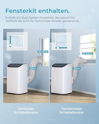 EUHOMY Mobile Klimaanlage 12000 BTU mit Abluftschlauch | 3-in-1 Mobiles Klimagerät: Kühlen, Entfeuchten, Ventilieren | 4-Stufen-Lüfter | 410 m³/h | Energieeffizienzklasse A | <50 dB | 24h-Timer – Bild 7