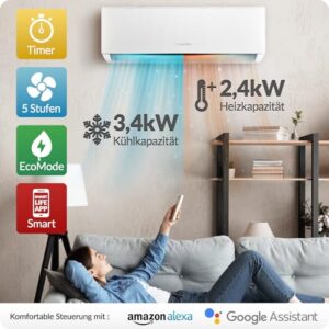 Alternative view of Split Klimaanlage 12000 BTU (bis 45m²) HANTECH H-PRO Heiz-&Kühlfunktion, Luftfilter, WIFI, Montagematerial weiß