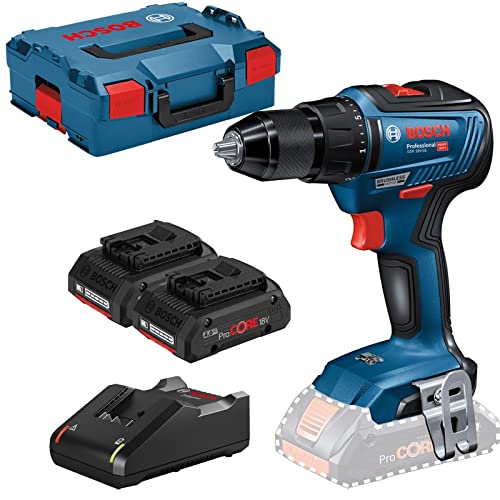 Bosch Professional 18V System Akku Bohrschrauber GSR 18V-55 (max. Drehmoment 55 Nm, 1.800 min⁻¹, inkl. 2x Akku ProCORE18V 4.0Ah, Schnellladegerät GAL 18V-40, L-BOXX-Einlage, L-BOXX)