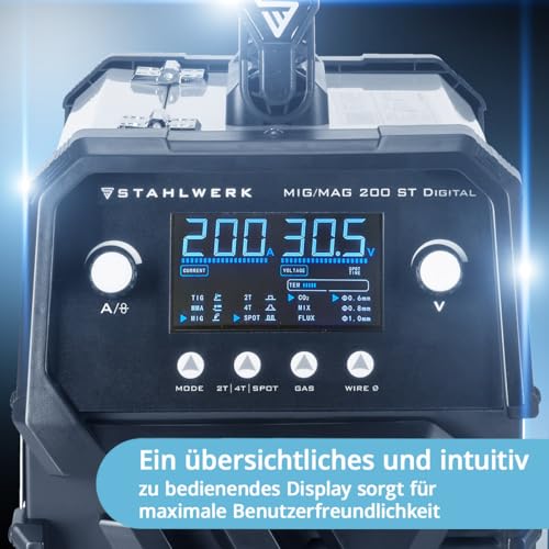 STAHLWERK Schweißgerät MIG MAG 200 ST - Digital, kompakt & leistungsstark, Inverter mit 200 A, Schutzgas-, FLUX- und MMA/ARC-Schweißen, Spot-Funktion, synergischer Drahtvorschub – Bild 6