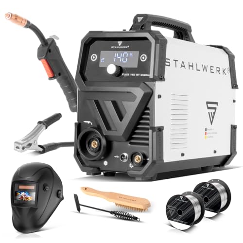 STAHLWERK Schweißgerät FLUX 140 ST Digital mit 140 A Vollausstattung, synergischem Drahtvorschub, Lift-TIG und ARC/MMA Funktion zum Schweißen ohne Schutzgas