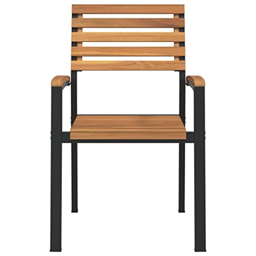 vidaXL Gartenstühle 4 STK., Gartenstuhl mit Armlehnen Stapelbar, Stapelstuhl Essstuhl Metallrahmen, Stapelsessel Stuhl, Massivholz Akazie Metall – Bild 6