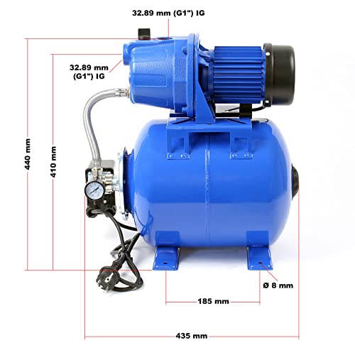 Wiltec Hauswasserwerk 600W 2800l/h Gartenpumpe mit Druckschalter und Manometer Wasserpumpe Druckkessel Druckbehälter Bewässerungspumpe Brauchwasserpumpe Regenwasserpumpe Wasserwerk – Bild 4