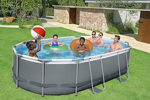 Bestway Power Steel Frame Pool Komplett-Set mit Filterpumpe 488 x 305 x 107 cm, grau, oval – Bild 2