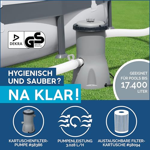 Bestway Power Steel Frame Pool Komplett-Set mit Filterpumpe 488 x 305 x 107 cm, grau, oval – Bild 4