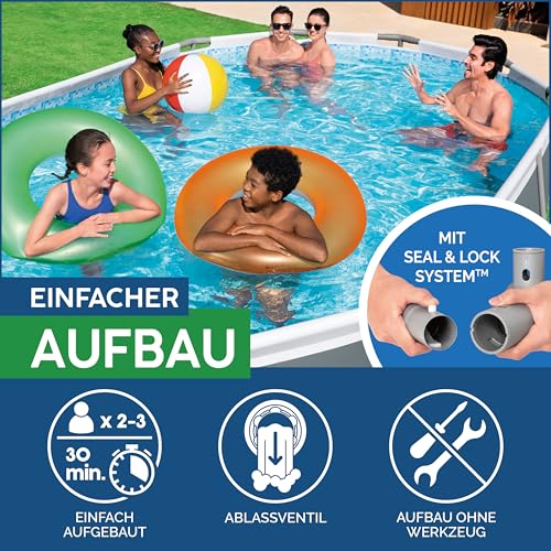 Bestway Power Steel Frame Pool Komplett-Set mit Filterpumpe 488 x 305 x 107 cm, grau, oval – Bild 6