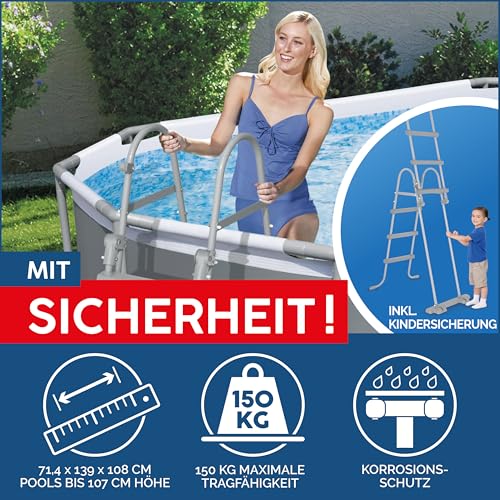 Bestway Power Steel Frame Pool Komplett-Set mit Filterpumpe 488 x 305 x 107 cm, grau, oval – Bild 7