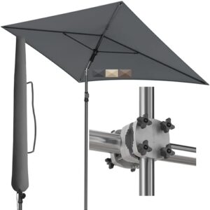 Menz Sonnenschirm Balkon - 3-IN-1 Sonnenschutz Balkon SET in Anthrazit, UPF 50 Sonnenschirm rechteckig 200 x 125cm stabiler Sonnenschirmhalter Balkongeländer Sonnenschirmhülle