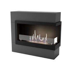 GLOW FIRE Ethanol Kamin Halden MINI rechtsoffen (Standkamin) - Bioethanol Kaminofen für Indoor mit Holz-Fassade, 3 h Brenndauer, über 2kW Heizleistung, 90 x 80 x 30 cm - Grau