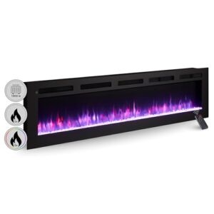 BALDERIA Elektrokamin Leif 70'' | Elektrischer Wand- oder Einbaukamin 3D-Flammeneffekt | Elektro Heizung 1800W | Kamin mit Fernbedienung, Startsteuerung, Timer & Thermostat | Schwarz