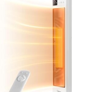 Midea NTH20-22GR(WH) Energy-Saving Quiet Fan Heater with Remote Control, PTC 2000 Watt Ceramic Fan Heater with Thermostat, 2 Heat Settings, 24H Timer, Eco Mode, for Large Rooms, 75° Oscillation, 76.5