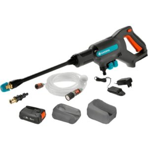 Gardena Akku-Mitteldruckreiniger AquaClean 24/18V P4A Ready-To-Use Set: Akku-Reiniger für den Außenbereich, 3 Reinigungsstufen, max. Druck 24 bar, inkl. Akku Ladegerät (14800-20)