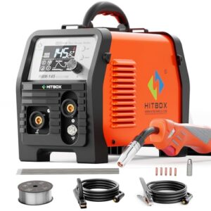 HITBOX 145A 4-in-1 MIG-Schweißgerät – 230V Gasloser Fülldraht Schweißgerät mit LED-Display – MIG/ARC/Lift-TIG/Spool-Gun Digitaler Inverter – Ideal für Kohlenstoffstahl, Eisen & Edelstahl (HBM145)