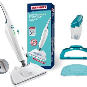 Leifheit Dampfreiniger CleanTenso Power 2.0 mit heißem Wasserdampf gegen Bakterien, Dampfmop mit kurzer Aufheizzeit und 50min Wischdauer, Dampfbesen für Eckenreinigung, Dampfwischer in modernem Design