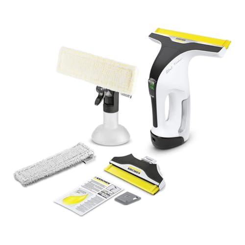 Kärcher Akku-Fenstersauger WV 7 Signature Line, Akkulaufzeit: 100 min, LED-Ladezustandsanzeige, 2 Absaugdüsen, Sprühflasche mit 2 Mikrofaserbezügen, Schmutzkratzer, 20 ml Fensterreiniger-Konzentrat