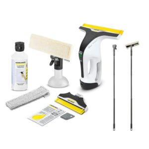 Kärcher Akku-Fenstersauger WV 7 Signature Line Adv mit Verlängerungsset 1,5m, Akkulaufzeit: 100 min, 2 Absaugdüsen, Sprühflasche mit 3 Mikrofaserbezügen, 500 ml Fensterreiniger-Konzentrat