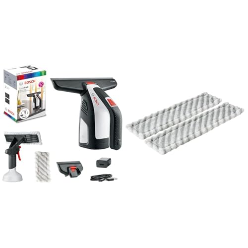 Bosch Akku Fenstersauger GlassVAC (für Fenster, Spiegel und Dusche, Laufzeit: ca. 35 Fenster, im Karton) großer Ersatz-Mikrofaserlappen (Fenstersauger Glass-VAC, für Glas und Glatte Oberflächen)