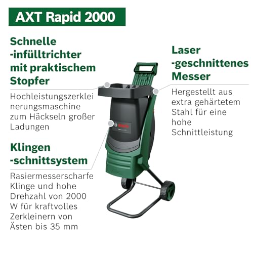 Bosch AXT Rapid 2000 Häcksler (zum leistungsstarken Häckseln von Gartenabfällen; kraftvoller 2000-W-Motor) – Bild 2